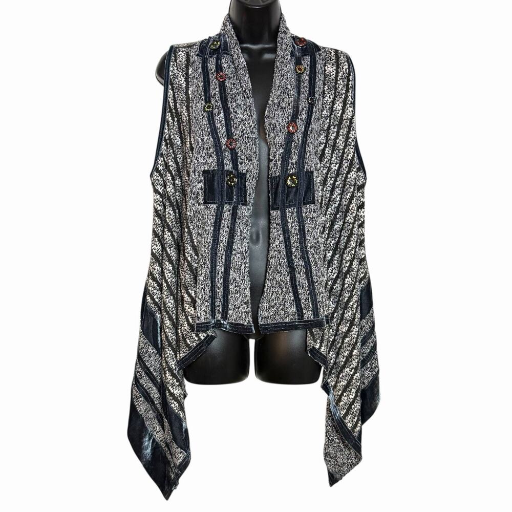NEW W TAG BOHO ANIS A SWEATER VEST LAGENLOOK HIPPIE TEXTURED KNIT & VELVET SZ S